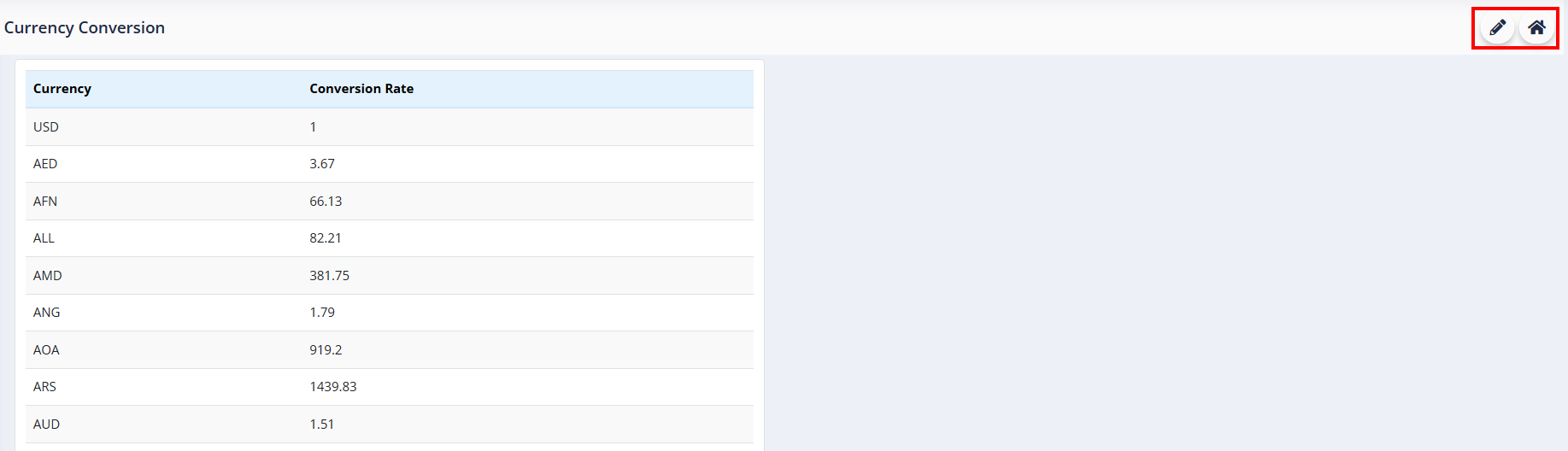 Currency Conversion Page