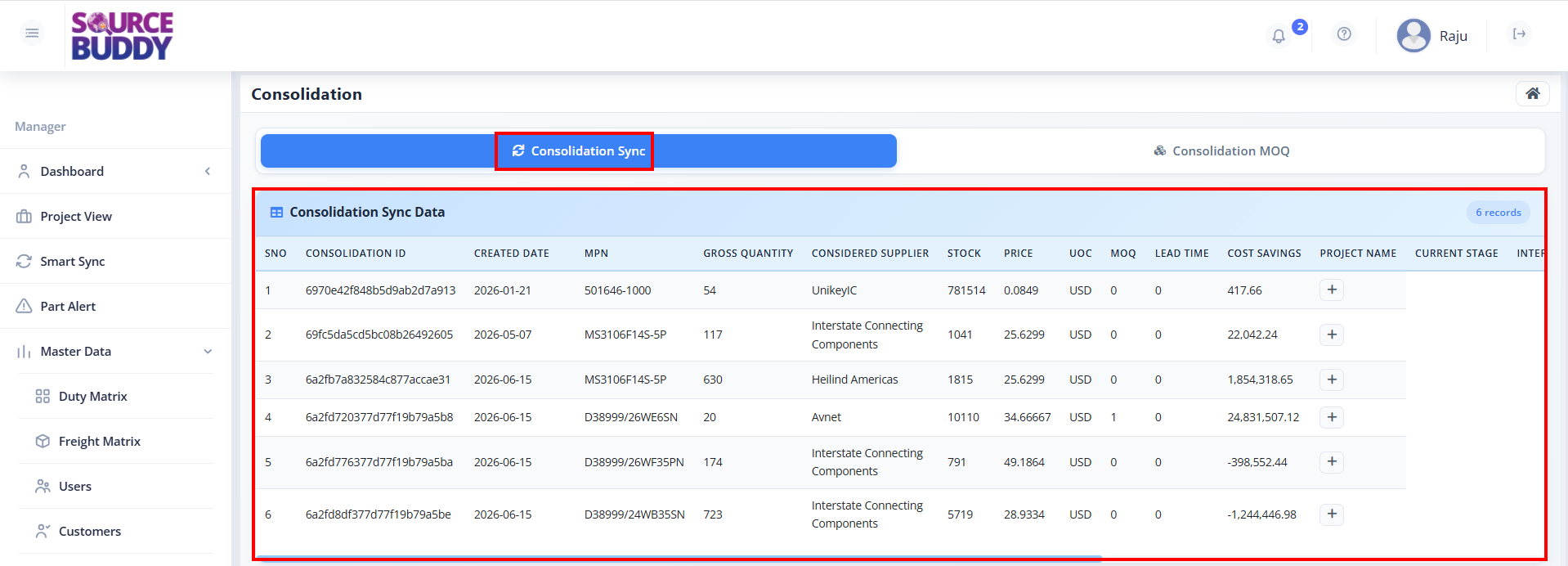 Consolidation Sync Data
