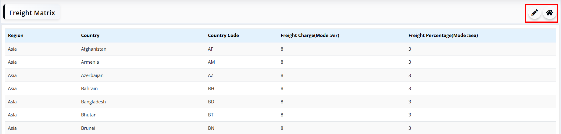 Freight Matrix View